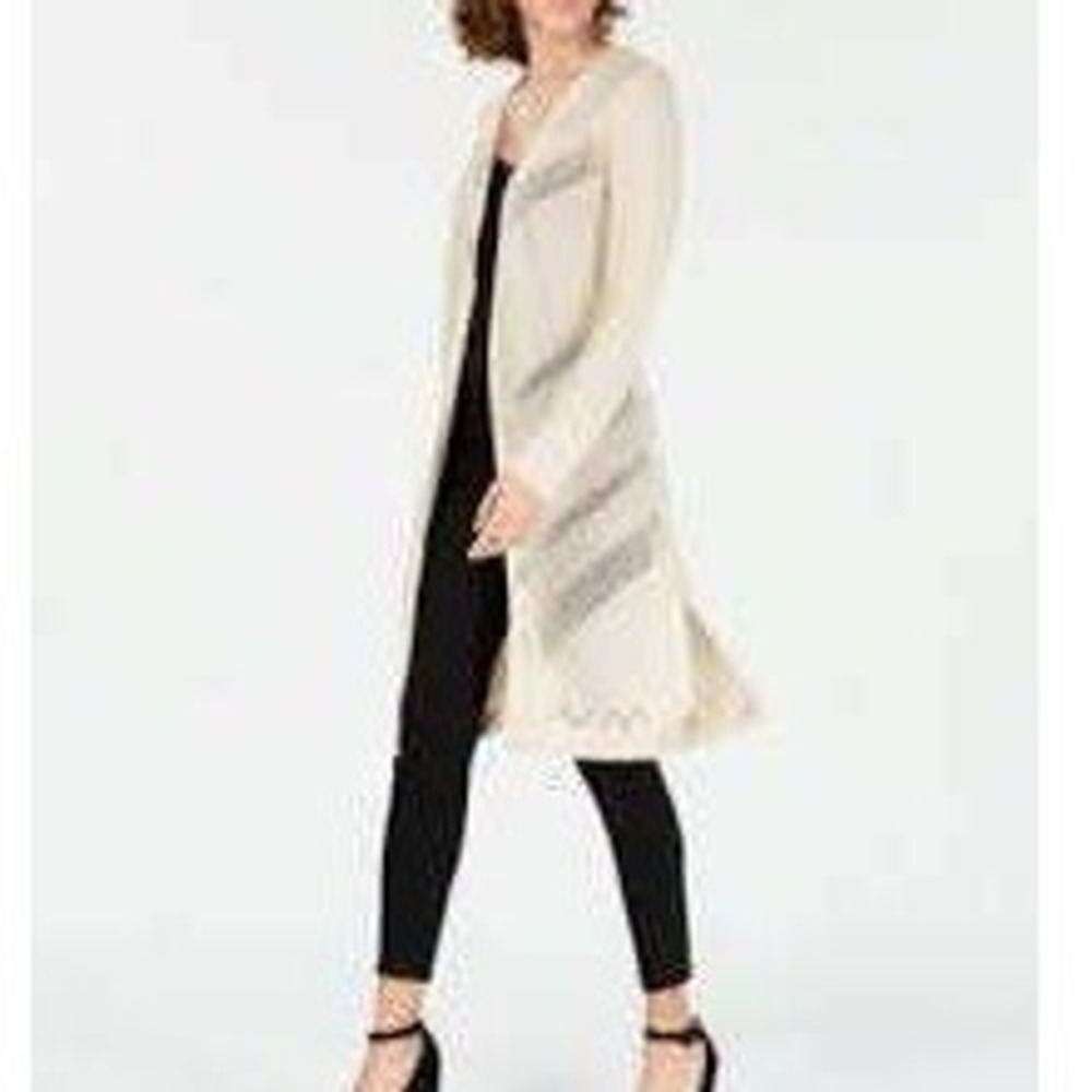 Sky and Sparrow Ivory Chevron Pointelle Open Knit Duster Cardigan L/XL